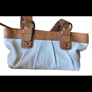 COACH soho shoulder bag, white & tan leather, good condition.
